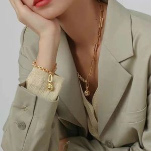 Zara Textured Gold Ball & Chain Pendant Fine 2-type Link Necklace Metal